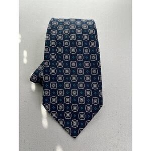 Lands' End Blue Geometric Pattern 100% Silk Handsewn Long Tie NWOT